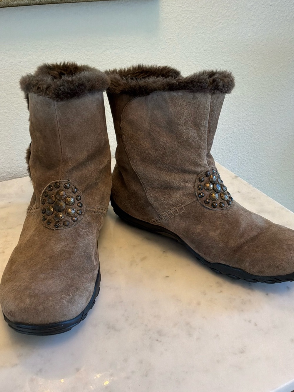 Taos Trinket Women’s Suede Fur-Lined Winter Boots with Stud Detail